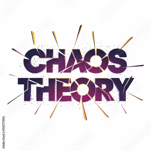 Abstract Chaos Theory Design Graphic Textured Purple Gold Broken Shattered Elements Modern Artistic Typography Creative Visual Broken Letters Unique Style Bold Powerful Energetic  