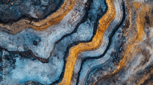 Abstract Aerial View of Blue and Gold Terrain