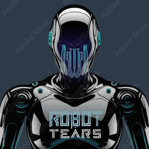 Futuristic Robot Portrait Dark Chrome Steel Body Teal Accents Advanced Technology Digital Art Sci Fi Android Cyborg Mechanical Modern Design Artificial Intelligence 3d head image  
