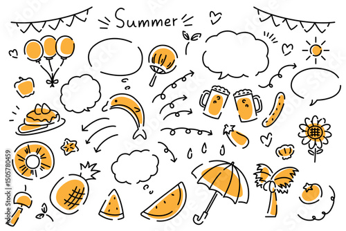 手描き風のかわいい夏の素材イラスト