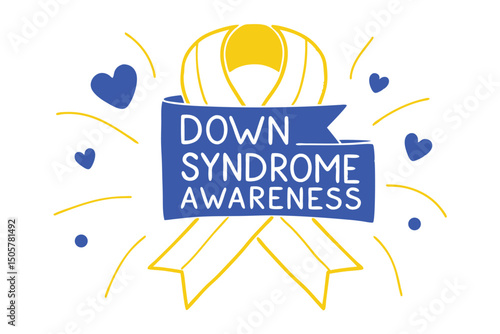 World Down Syndrome Day, banner, flyer, yellow and blue, hearts
