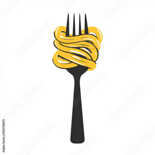 Italian pasta tangled in a fork, dynamic, illustrated logo, simple, 2d, isolated, movement 