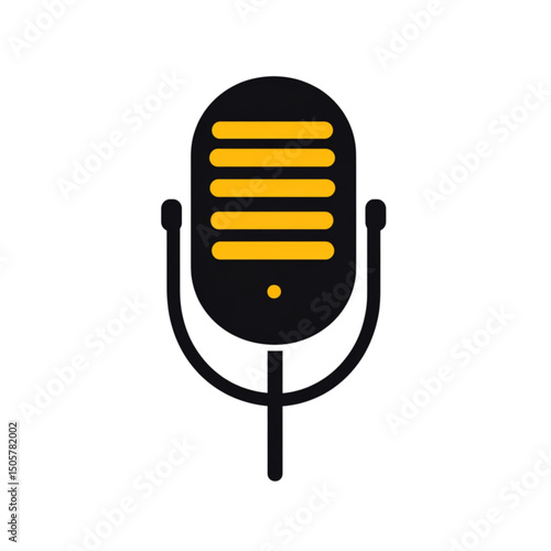 Retro microphone icon in black and yellow design  