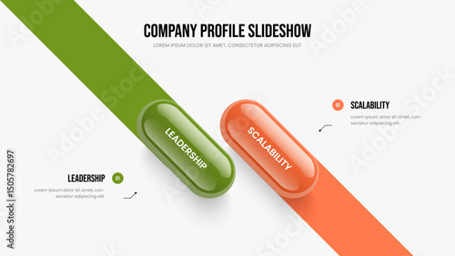 Company Profile Two Element Diagram Presentation Design. Project Strategy 2 Option Infographic Slideshow Template. Enterprise Review Frame Layout Vector Illustration.