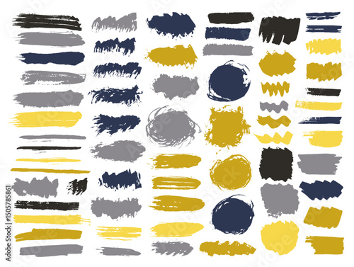 Ink rough brush stroke vector bundle. Hand drawn inkblot streak swash elements. Drip paintbrush sale label stencil pack. Brushstroke gouache splashes drawing.