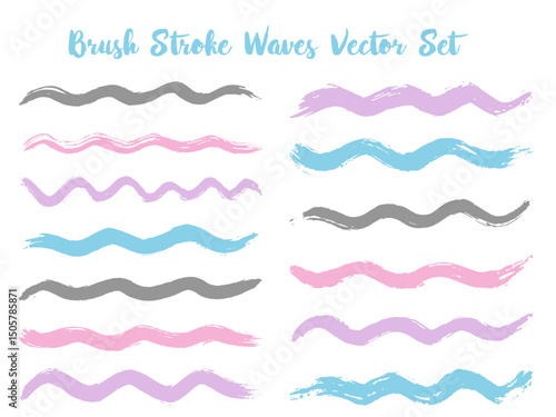 Hipster brush stroke waves vector set. Hand drawn blue purple brushstrokes, ink splashes, watercolo-r splats, hand painted curls. Interior colors guide book swatches. Wavy strip vvgvggfvt6es vector se