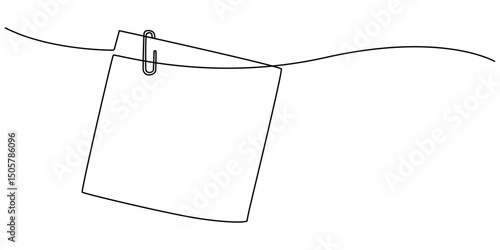 Continuous one line drawing of empty note paper with paperclip. To do note paper in single line draw illustration. Editable stroke, Paper note with clip in flat style. Note paper pieces pro vector.