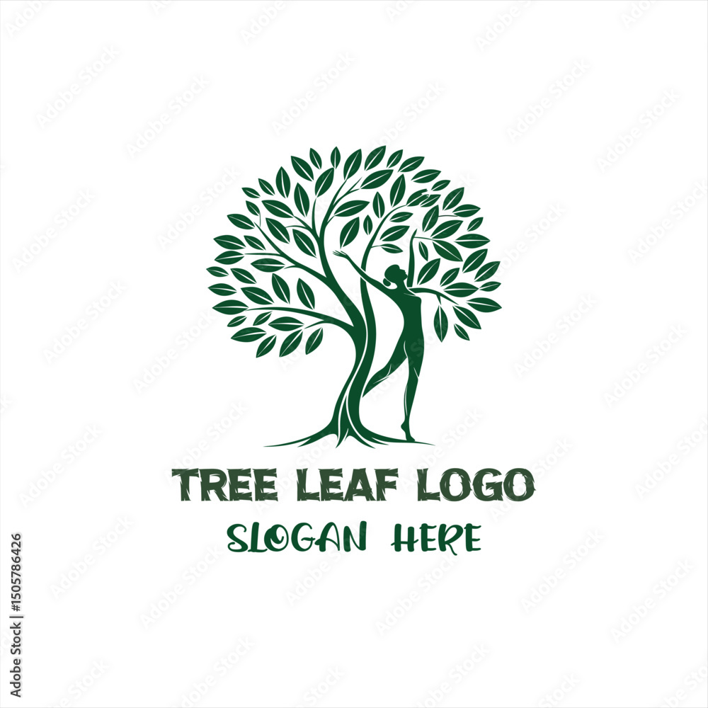 Obraz premium Tree Leaf Human Logo Design on White Background