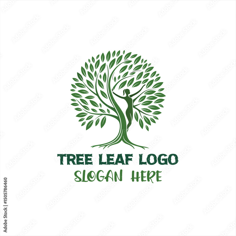 Obraz premium Tree Leaf Human Logo Design on White Background