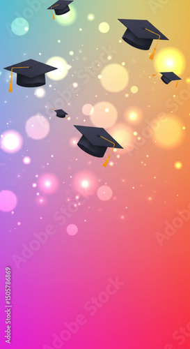 Vibrant Graduation Celebration: Caps Tossed in a Colorful Background