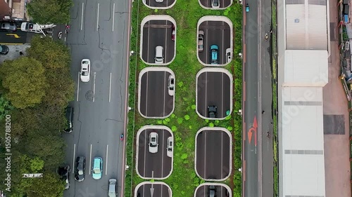 Tianhe guangzhou china aerial view of cars parking and driving, daytime