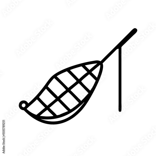Line art illustration of a fishing net on a stand