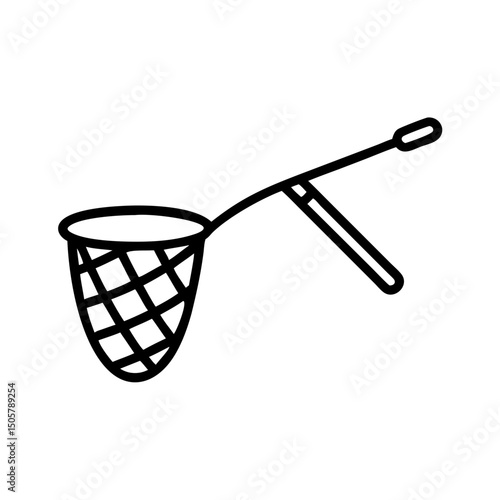 Simple line drawing of a fish landing net