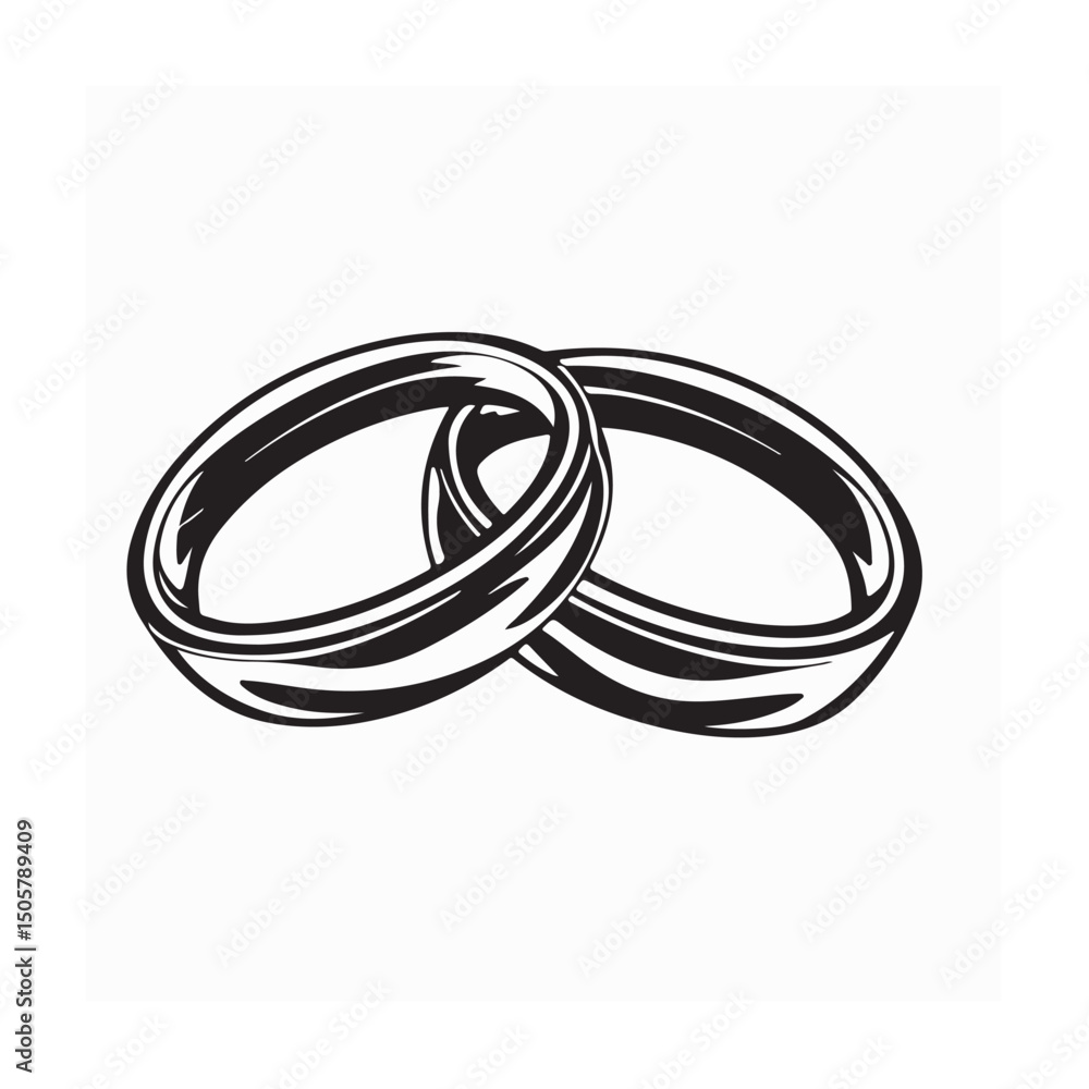 Fototapeta premium Black and white Gold wedding ring design vector isolated on white background.