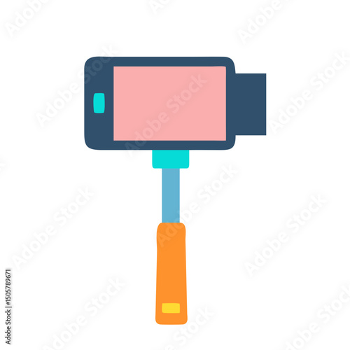 Smartphone attached to selfie stick icon illustration