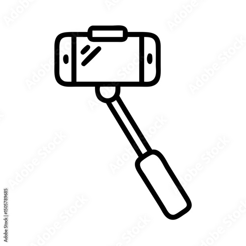 Smartphone selfie stick icon line art illustration