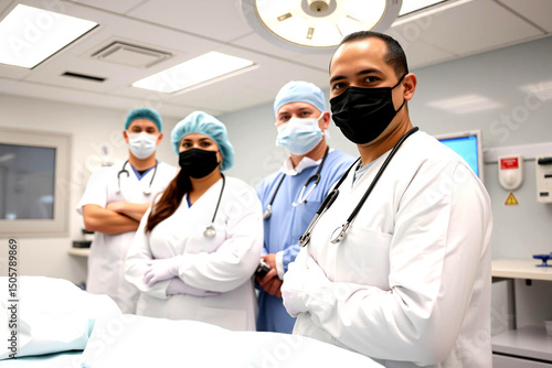 Medical Professionals in Protective Gear Stand Ready in Hospital Room