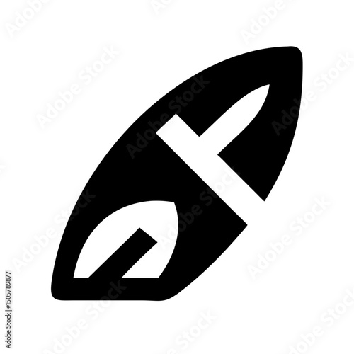 Simple black icon of a stand up paddleboard with paddle