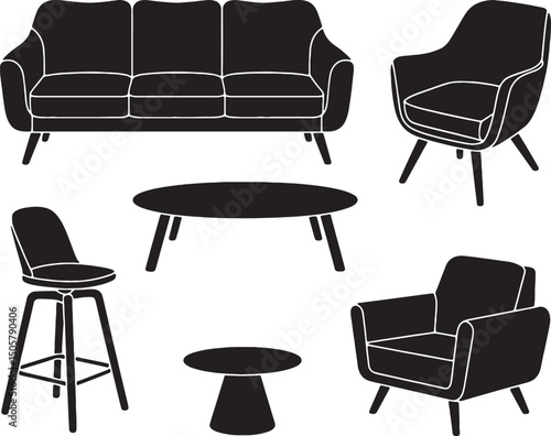 Modern mid century furniture silhouettes set