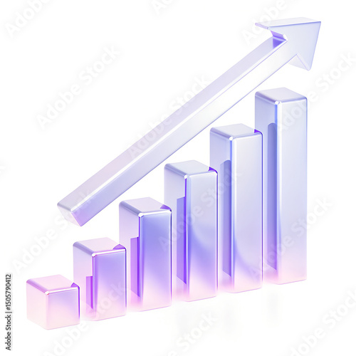 Free Download 3D Render of Modern Bar Graph with Glowing Translucent Pastel Bars on White Background - GFXLoad