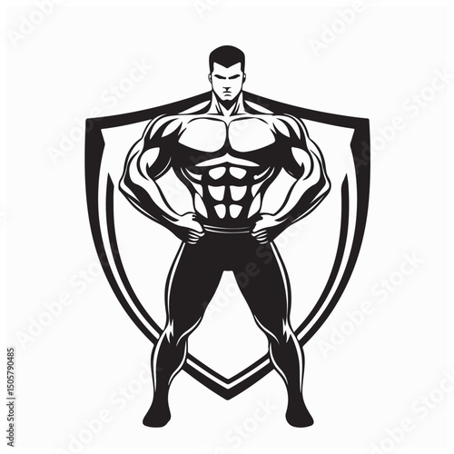 Strong Muscular Men Logo Design Vector Image Isolated on white background.