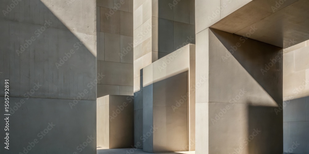 Obraz premium The interplay of light and shadow on a modern concrete structure, creating geometric patterns and highlighting the architectural details