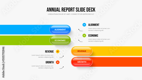 Investor Review Presentation Layout Vector Illustration. Marketing Analysis Four Element Infographic Slideshow Template. Project Performance 4 Option Diagram Slide Design.