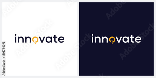 innovate logo design vector, typography text light bulb graphic icon concept