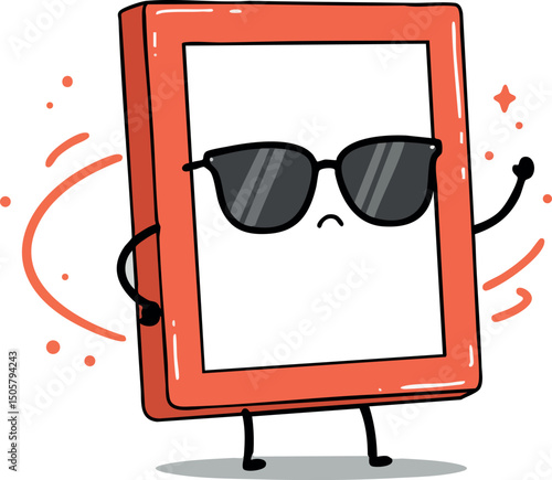 Cartoon red picture frame character with sunglasses vector illustration cool attitude 