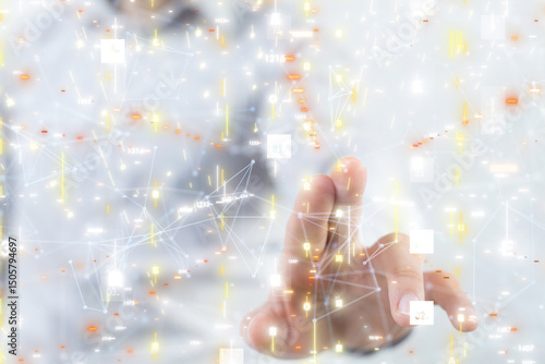 Neural network 3D illustration. Big data and cybersecurity