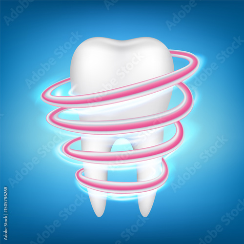 Toothpaste around healthy tooth. Vector illustration