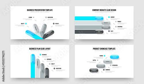 Company Analysis Four Four Four Four Element Infographic Slideshow Design Vector Illustration Bundle. Investor Insight 4 4 4 4 Step Diagram Frame Template Set.