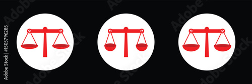 Scale icons set. Scales of justice, vintage scale in balance and equilibrium, libra.