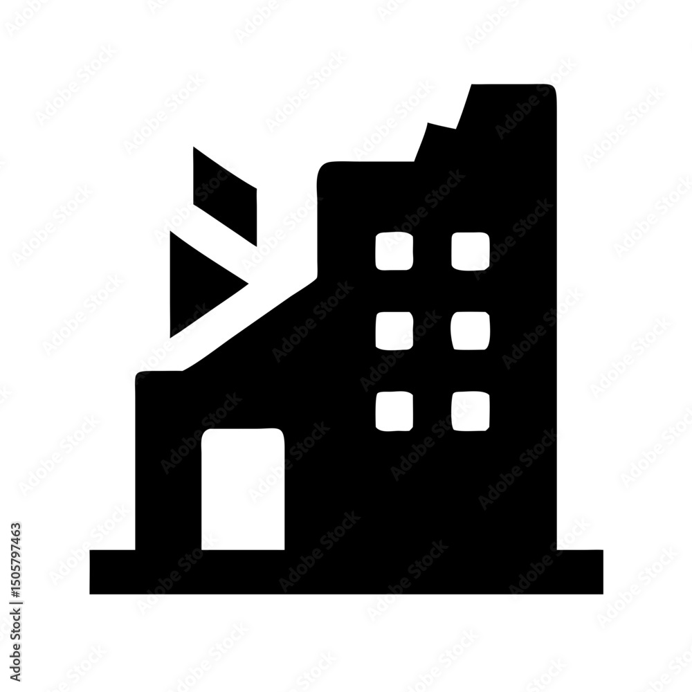 Icon of a damaged building to signify destruction or disrepair	
