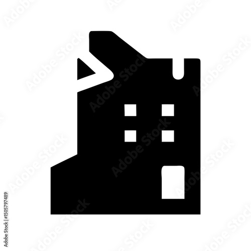 Icon of a damaged building to signify destruction or disrepair
