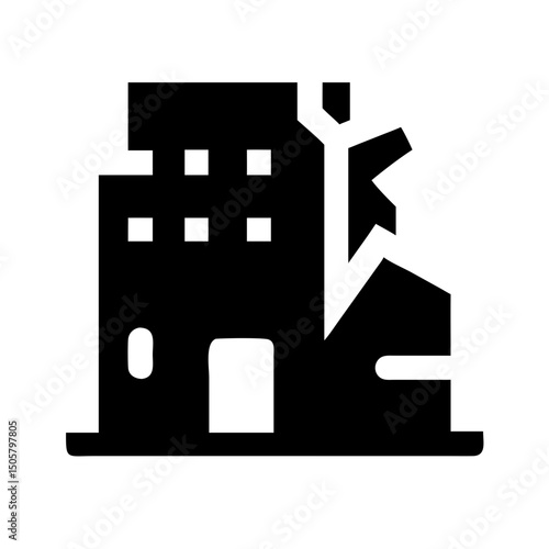 Icon of a damaged building to signify destruction or disrepair