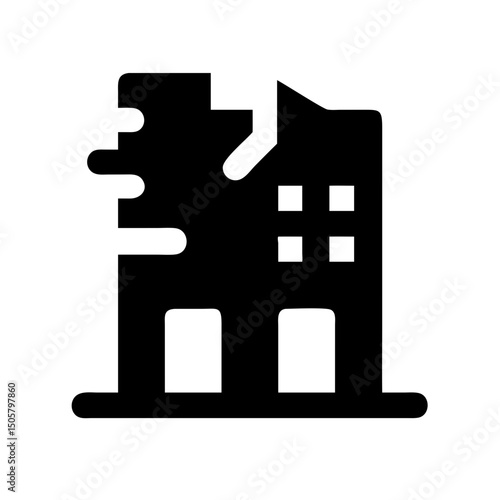 Icon of a damaged building to signify destruction or disrepair