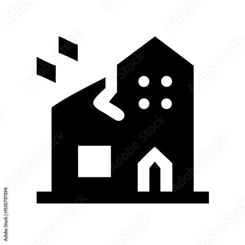 Icon of a damaged building to signify destruction or disrepair