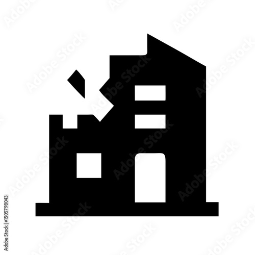 Icon of a damaged building to signify destruction or disrepair