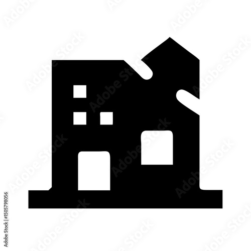 Icon of a damaged building to signify destruction or disrepair