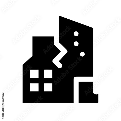Icon of a damaged building to signify destruction or disrepair