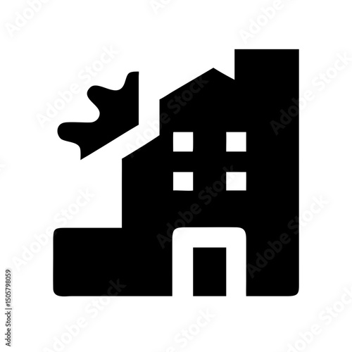 Icon of a damaged building to signify destruction or disrepair