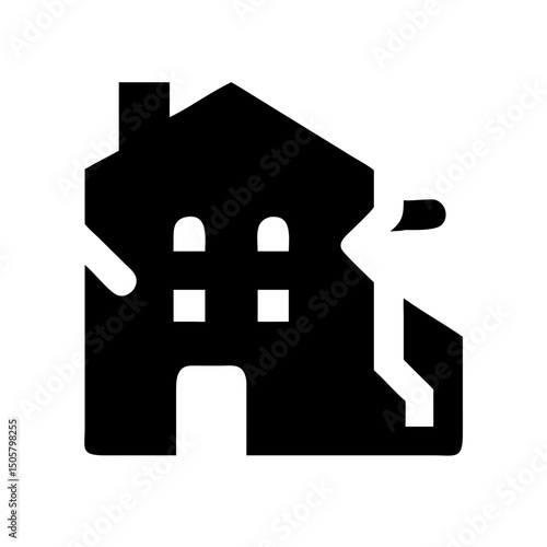 Icon of a damaged building to signify destruction or disrepair
