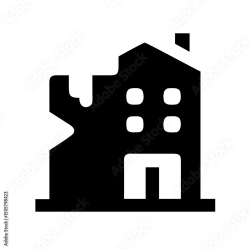 Icon of a damaged building to signify destruction or disrepair
