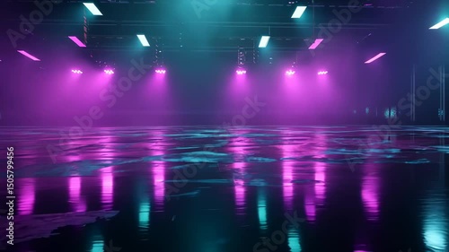 Cyberpunk Warehouse Interior with neon lighting