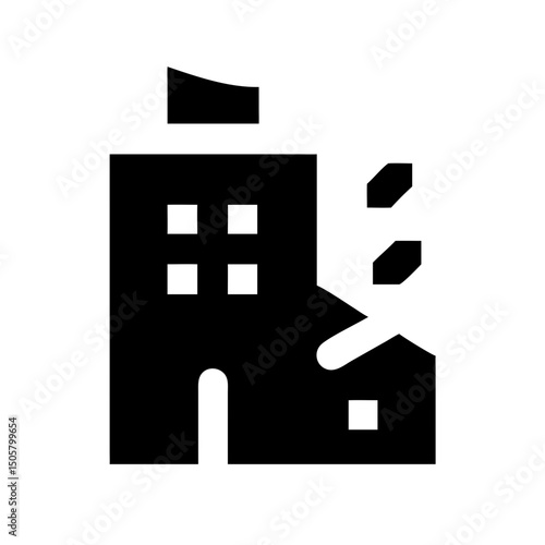 Icon of a damaged building to signify destruction or disrepair