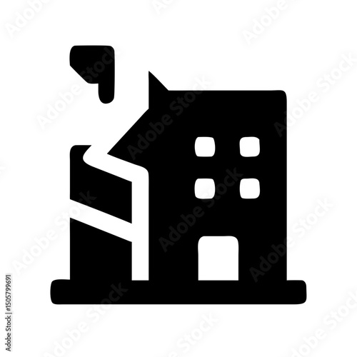 Icon of a damaged building to signify destruction or disrepair