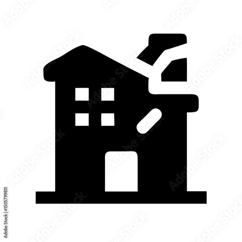Icon of a damaged building to signify destruction or disrepair