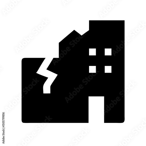 Icon of a damaged building to signify destruction or disrepair