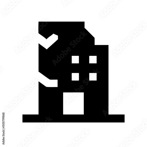 Icon of a damaged building to signify destruction or disrepair